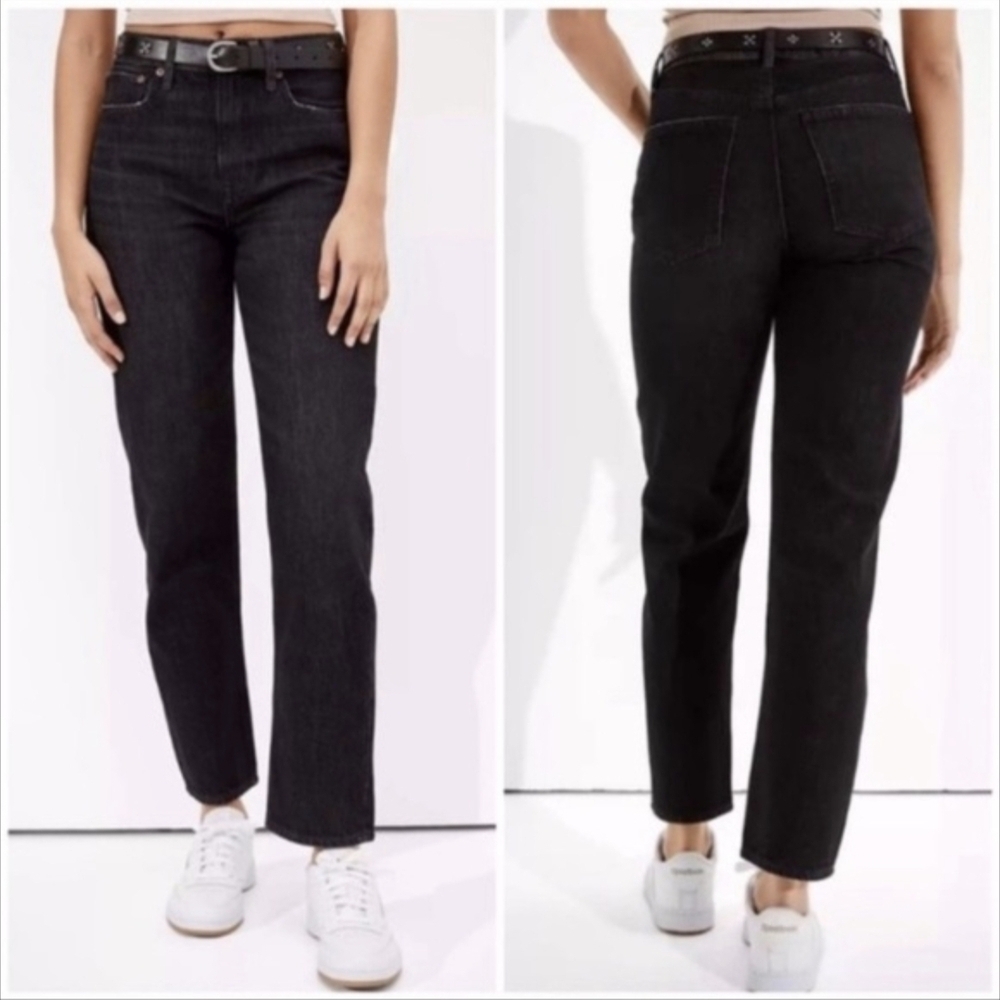 American Eagle 90s Boyfriend Jeans Straight Washed Black Grey Size 8